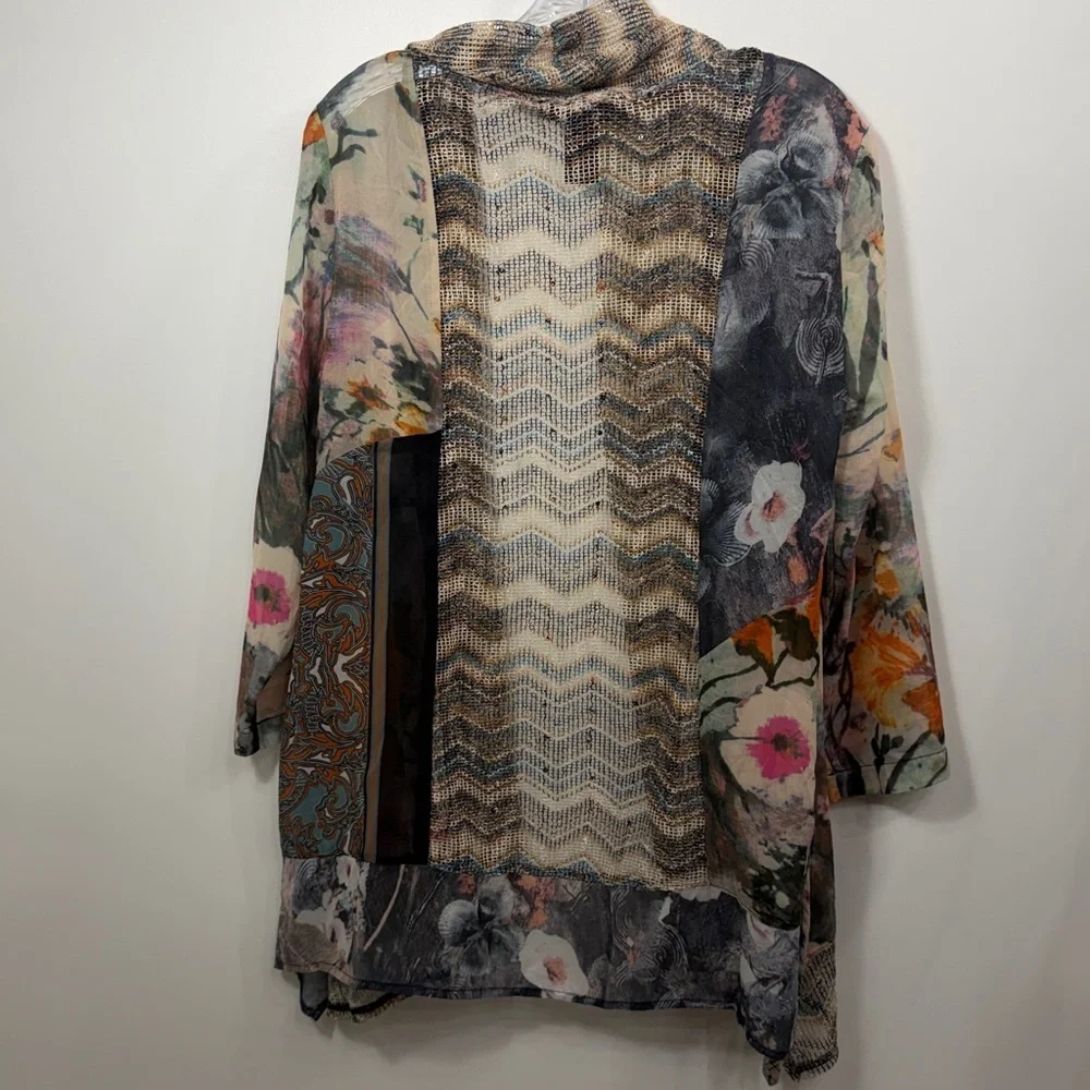 Ali Miles Floral Patchwork Kimono Cardigan mesh size small